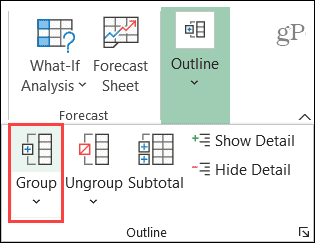 Grupējiet kolonnas un rindas programmā Excel programmā Windows