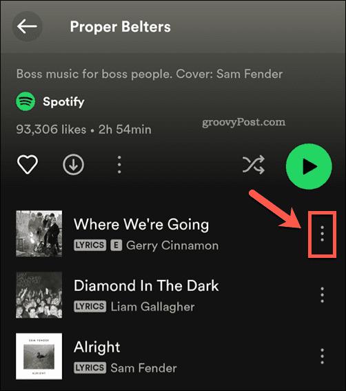 Atveriet Spotify dziesmas izvēlni