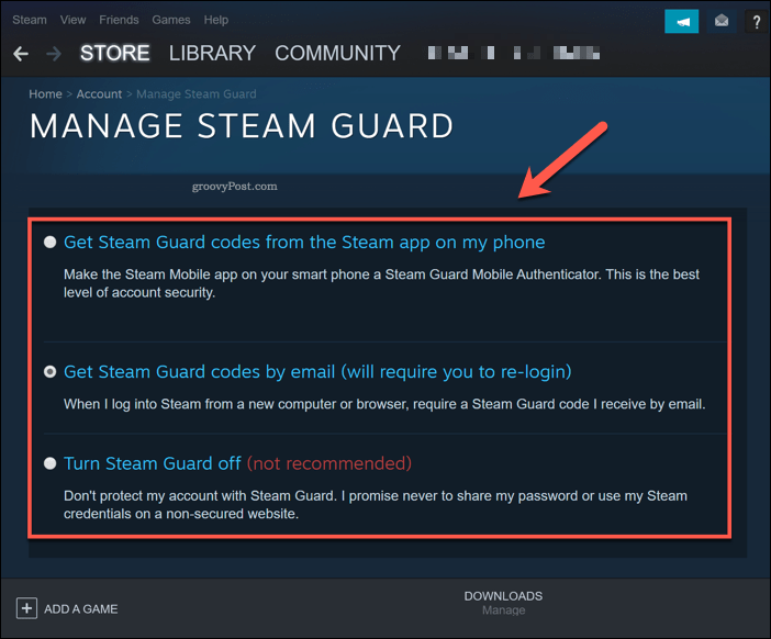 Steam Guard pārvaldība operētājsistēmā Windows 10
