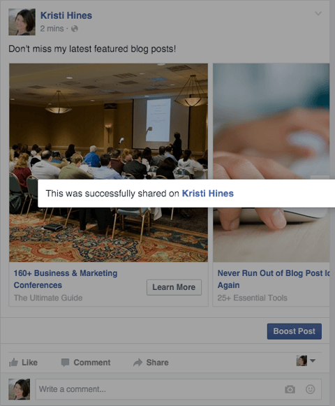 facebook karuseļa reklāma ir kopīgota kā lapas ziņas apstiprinājuma ziņojums