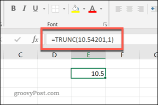 Funkcija TRUNC programmā Excel līdz vienai zīmei aiz komata