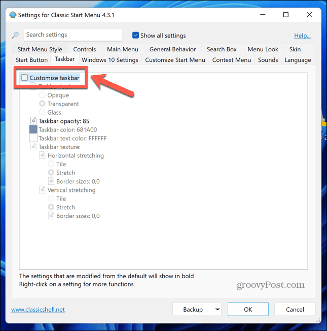 Windows 11 klasiskā čaula pielāgot uzdevumjoslu