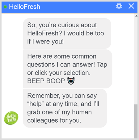 HelloFresh Messenger bots izskaidro, kā runāt ar cilvēku.
