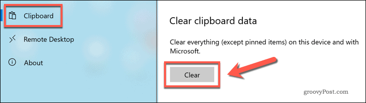 Notīriet Windows 10 starpliktuves vēsturi Windows iestatījumos