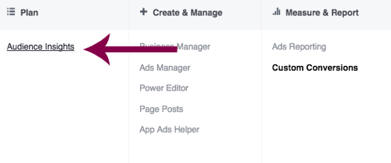 Pārejiet uz sadaļu Mērķauditorijas ieskats vietnē Facebook Ads Manager.