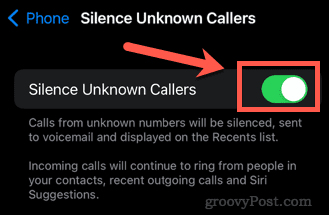 ieslēgt nezināmu zvanītāju apklusināšanu iphone