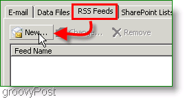 Ekrānuzņēmums Microsoft Outlook 2007 Izveidot RSS plūsmu