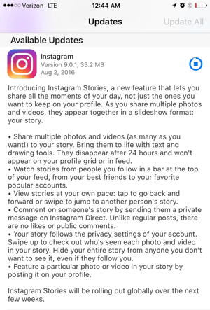 instagram lietotņu stāstu atjaunināšana