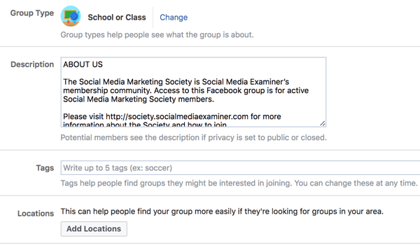 Norādiet papildu informāciju par savu Facebook grupu, lai cilvēkiem būtu vieglāk to atklāt.