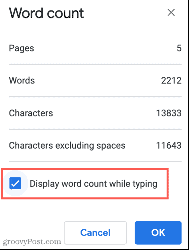 Rādiet vārdu skaitu, rakstot Google dokumentos