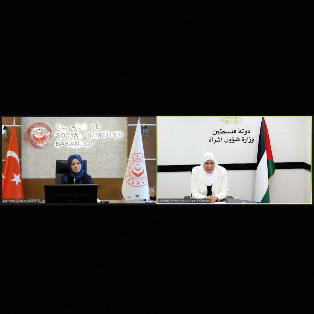 Ģimenes un sociālo pakalpojumu ministrs Mahinur Özdemir Göktaş un Palestīnas sieviešu lietu ministre Amela Hamada 