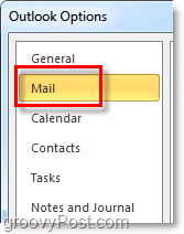 noklikšķiniet uz pasta opciju cilnes programmā Outlook 2010