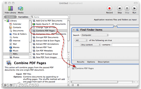 Apvienojiet PDF failus, izmantojot Automator operētājsistēmā Mac OS X