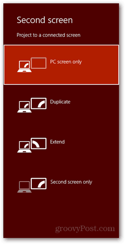  Windows 8 īsinājumtaustiņš savienot jaunu displeja dialoglodziņu pc ekrāna dublikāts paplašināt tikai otro ekrānu