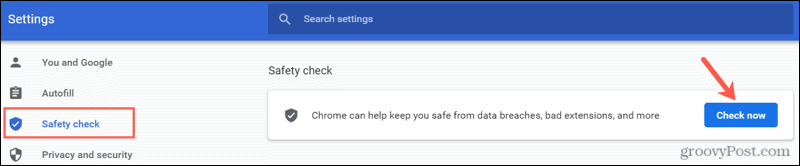 Pārlūkā Chrome veiciet drošības pārbaudi