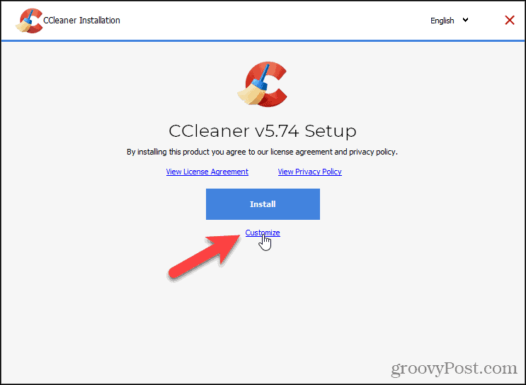 Pielāgojiet CCleaner instalēšanu