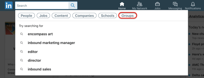 meklēt LinkedIn grupas