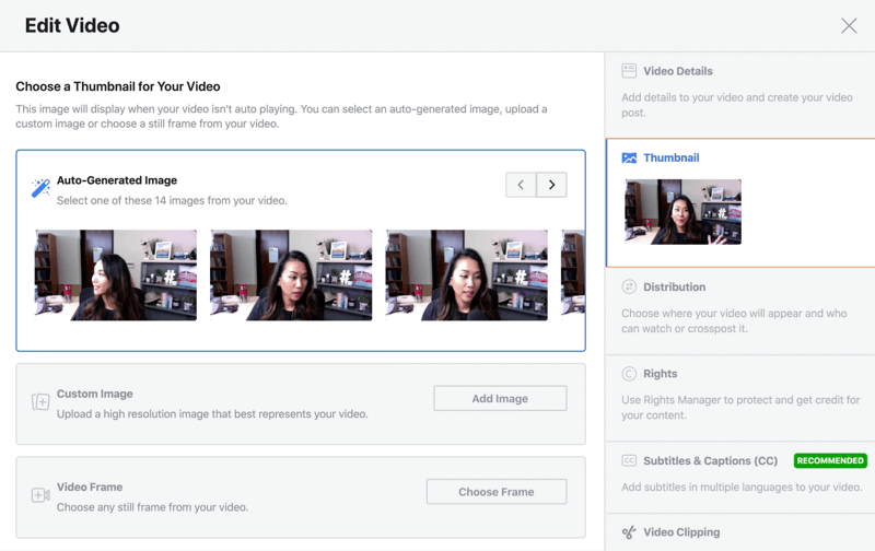 facebook tiešraides rediģēšanas video iespēja, izvēloties automātiski ģenerētu sīktēlu