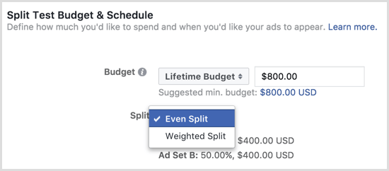 Facebook reklāmas sadalījuma testa budžets