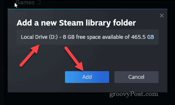 Pievienojiet jaunu Steam bibliotēkas disku