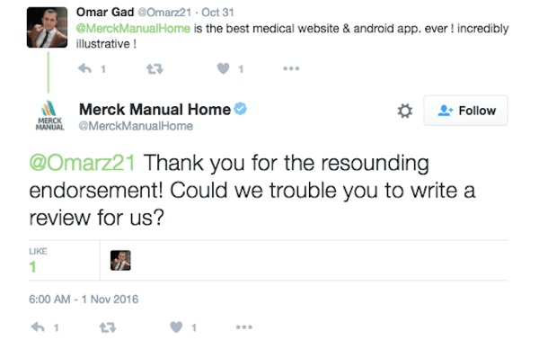 Merck Manual Home mudina klientu atstāt atsauksmi par savu lietotni.