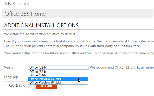 Instalējiet Office 2016 priekšskatījumu
