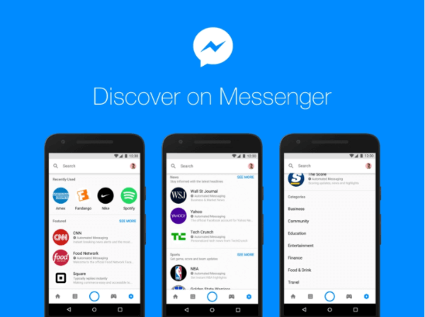 Facebook jaunais Discover centrs Messenger platformā ļauj cilvēkiem pārlūkot un atrast robotus un uzņēmumus Messenger.