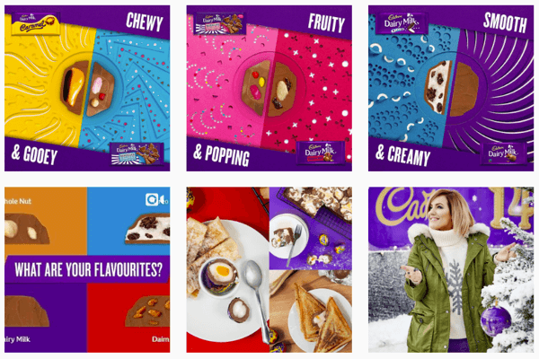 Cadbury's Instagram plūsma koncentrējas uz to ikonu violeto krāsu.