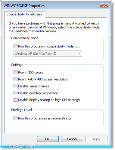 kā pielāgot saderības iestatījumus visiem Windows 7 lietotājiem