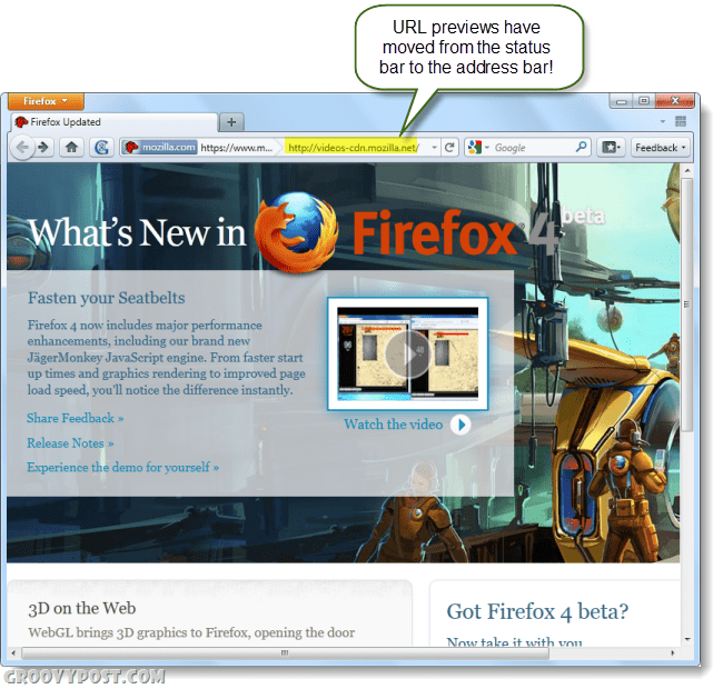 Firefox 4 beta ekrānuzņēmums
