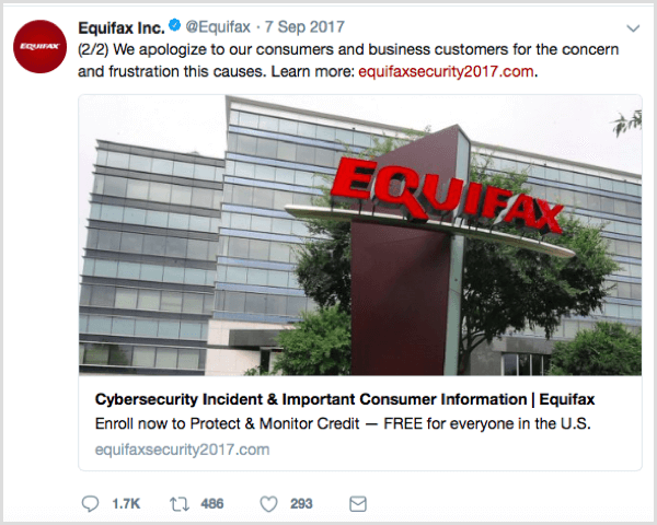 Equifax sociālais ziņojums ar pareizu URL,