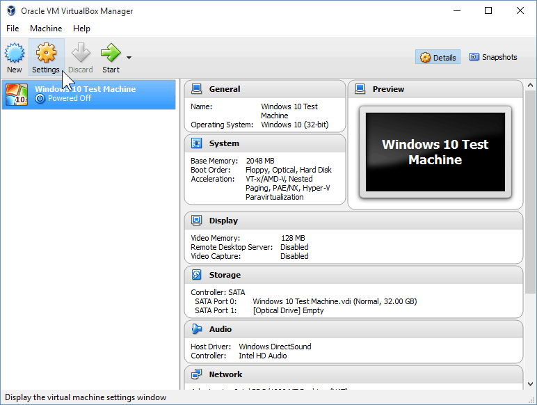 09 VirtualBox iestatījumu atvēršana (Windows 10 instalēšana)