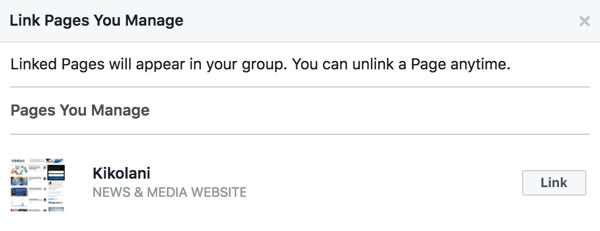 Saistiet savu Facebook lapu ar savu grupu.