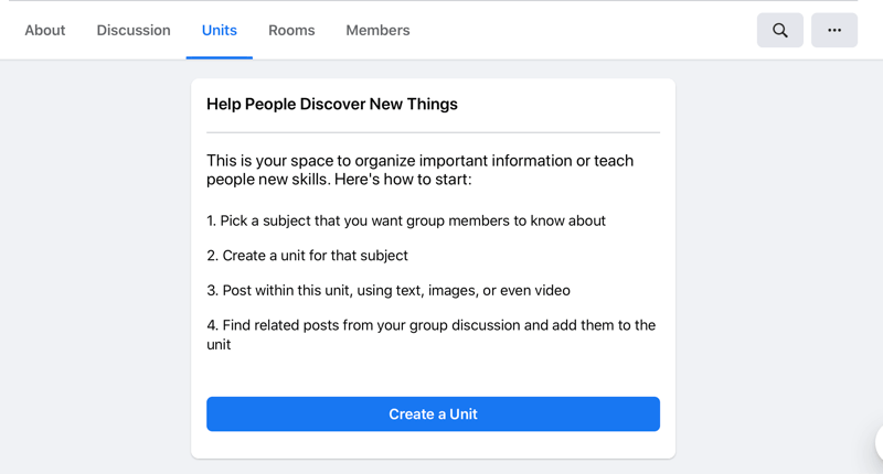 iespēja izveidot vienību facebook vienībās ievieto cilni vienība