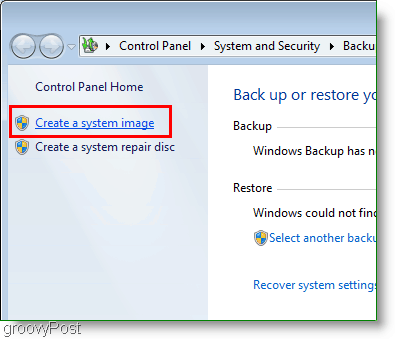 Windows 7: izveidojiet sistēmas attēla saiti