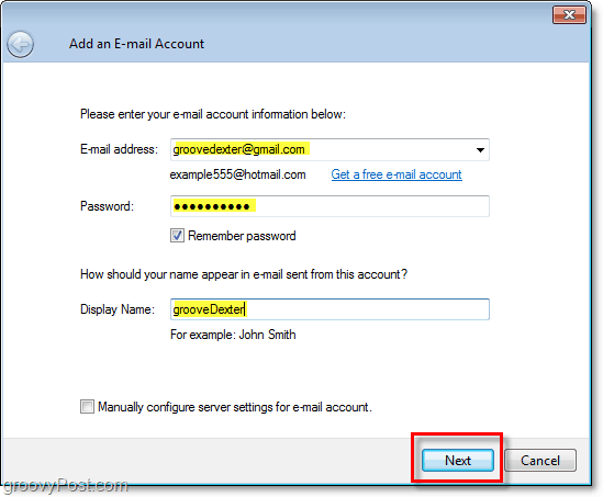 Windows Live pastā ievadiet akreditācijas datus e-pasta kontam