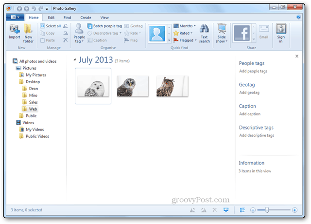 foto izmēru maiņa apmācība Windows Live foto galerijas interfeisa galvenā mape