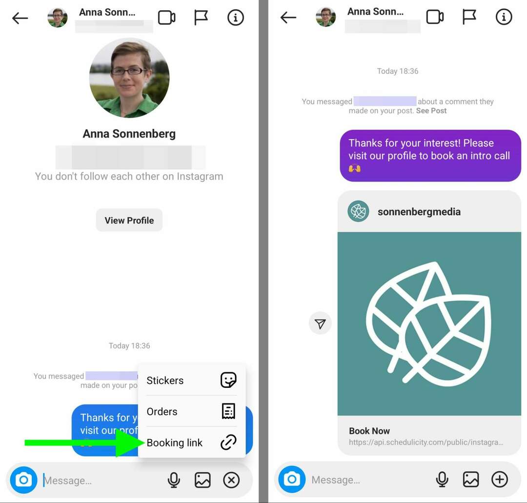 kā-atbildēt uz Instagram-comments-and-dms-direct-messages-select-booking-link-book-now-button-example-12
