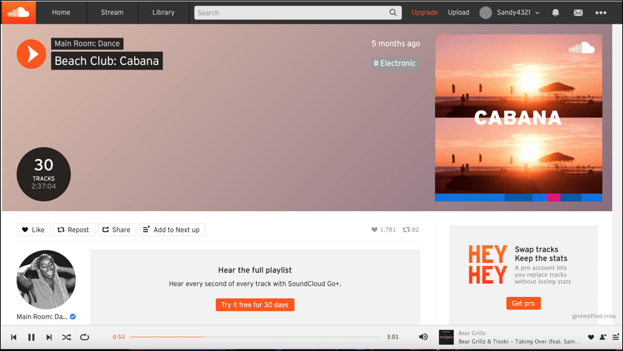 SoundCloud tiešsaistes klausīšanās