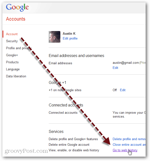 neatgriezeniski noņemiet tīmekļa vēsturi no Google konta
