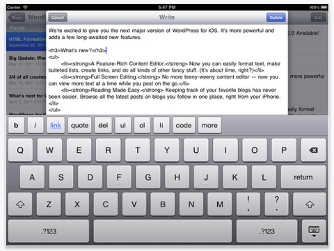WordPress lietotnes iPad rīks