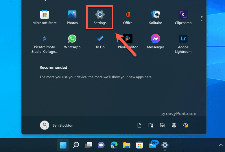 Atveriet Windows 11 iestatījumu izvēlni