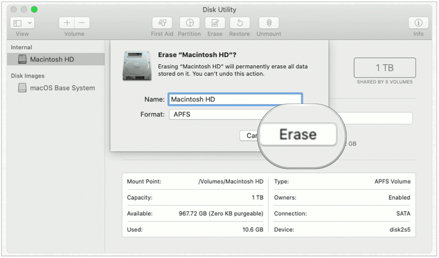 Dzēst Mac disku