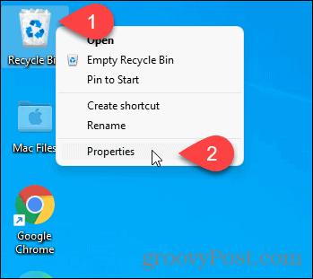 Iegūstiet atkritnes rekvizītus, izmantojot darbvirsmas ikonu sistēmā Windows 11