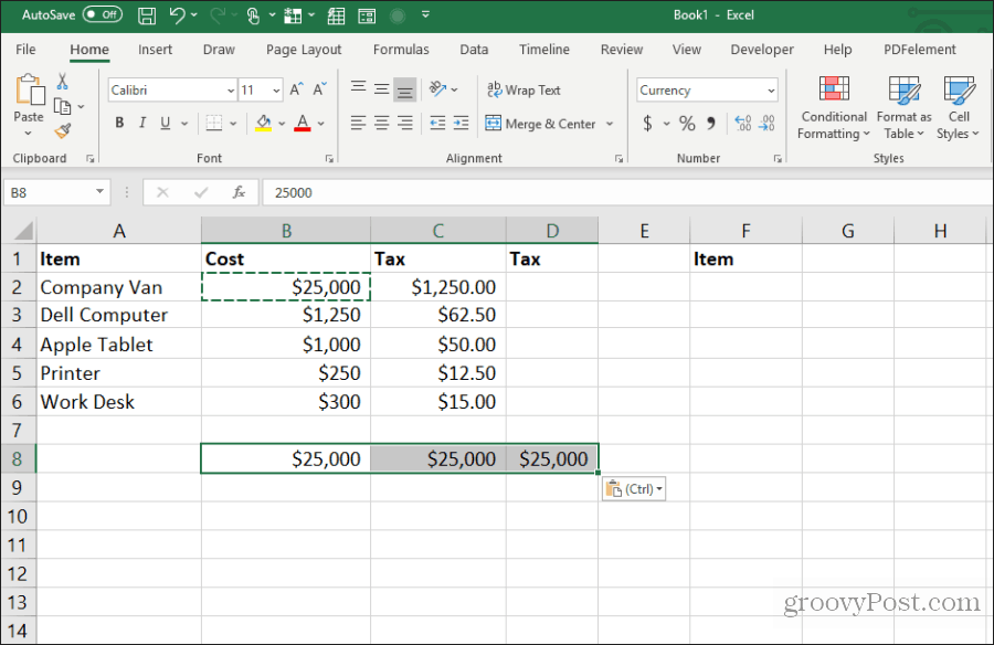 kopēt vienu šūnu daudziem Excel