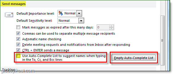 atspējojiet automātisko pabeigšanu programmā Outlook 2010 un notīriet automātiskās pabeigšanas kešatmiņu