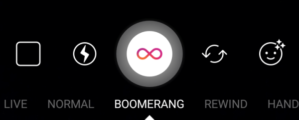 Izmantojiet Boomerang, fotoattēlu sērija kļūs par videoklipu, kurā tiek parādīts cikls.