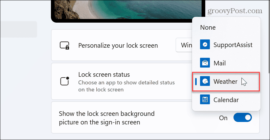 Laikapstākļi uz Windows 11 bloķēšanas ekrānu