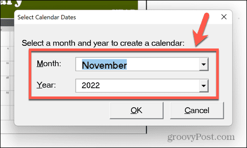 Excel kalendāra datumi
