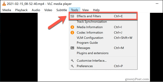 Piekļuve Windows izvēlnei VLC efekti un filtri
